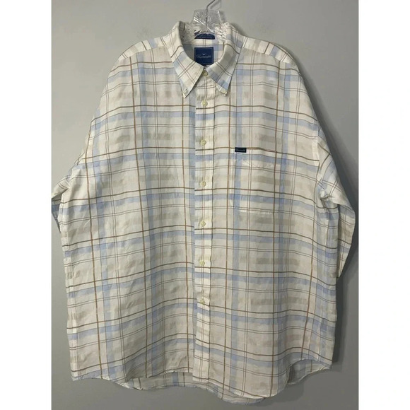 Faconnable Shirt Men’s XXL White Multi Linen Cotton Plaid Long Sleeve Vtg - Picture 5 of 15